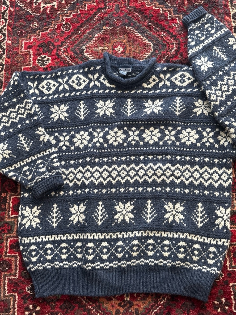 VINTAGE roll neck Lands' End Fair Isle wool blend sweater